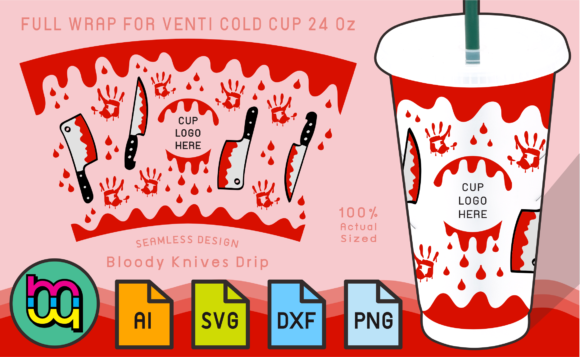 24oz Cold Cup Full Wrap Bloody Knife