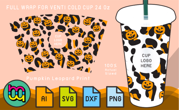 24oz Cold Cup Wrap Pumpkin Leopard Print