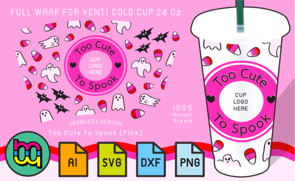 24oz Cold Cup Wrap Too Cute to Spook 2