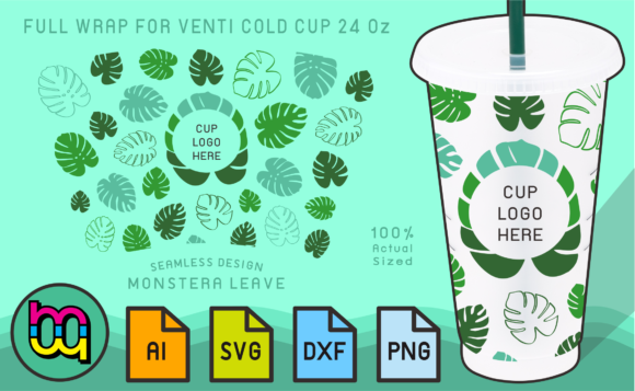 24oz Venti Cold Cup Fullwrap Monstera