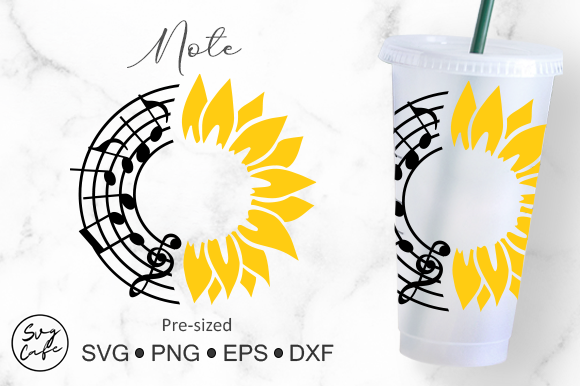 24oz Venti Cold Cup Music Note Sunflower