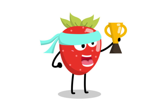 Strawberry Character Holding Cup